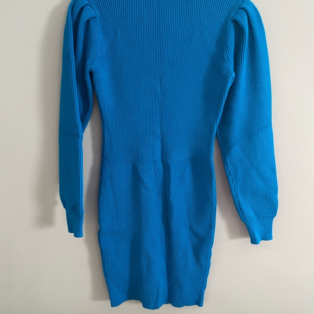 Blue Ribbed Knit Dress - Picture 6 of 6